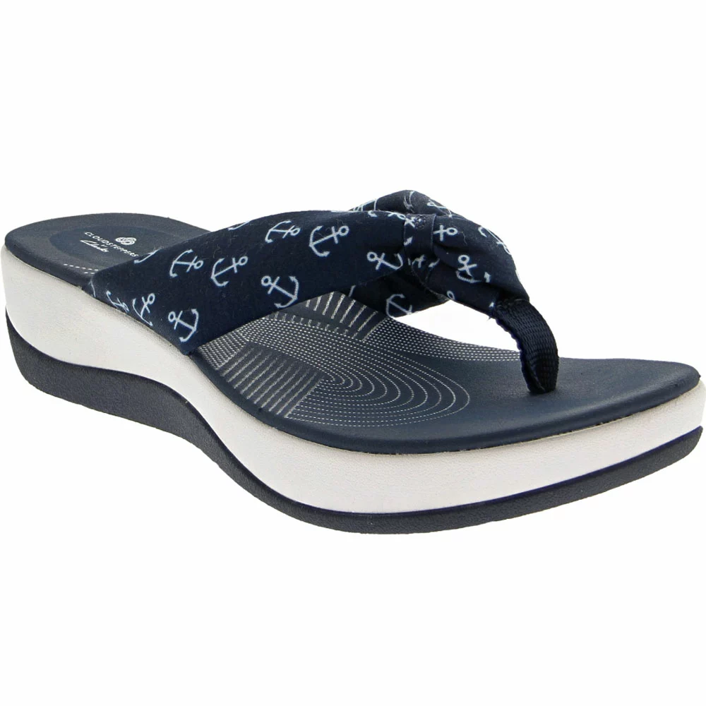 Clarks Arla Glison Flip Flops - Womens Navy Textile White Anchors 2 Clarks Arla Glison Flip Flops - Womens Navy Textile White Anchors - Image 2