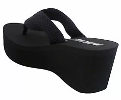 Rocket Dog Crush Wedge Flip Flop Sandals - Womens Black -Rogan‘s Shoes shop RD CRUSH BLK3