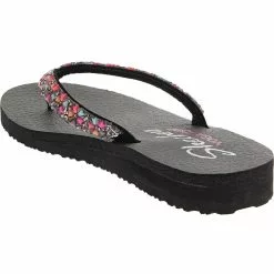 Skechers Meditation Daisy Delig Flip Flops - Womens Black -Rogan‘s Shoes shop SK 31559 BLK3