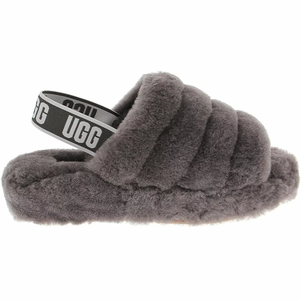 UGG Boots UGG Fluff Yeah Slide Slippers - Womens Charcoal 1 UGG Boots UGG Fluff Yeah Slide Slippers - Womens Charcoal
