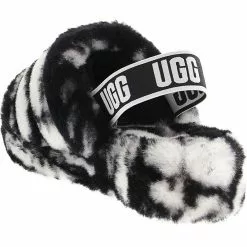UGG Boots UGG Fluff Yeah Slide Marble Womens Slippers Black White -Rogan‘s Shoes shop UG 1122554 BWH3